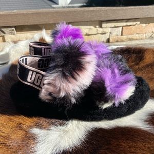 UGG Fluff Yeah Slide Sandals Purple Black White Size 6 NWT